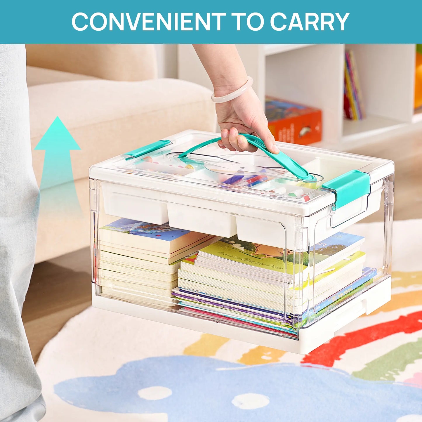 Vtopmart 2/4‑Pack 24QT Clear Craft Storage Bin, Removable Trays & Adjustable Dividers, Dust‑Proof Art Supply Organizer for Preschool Back‑to‑School