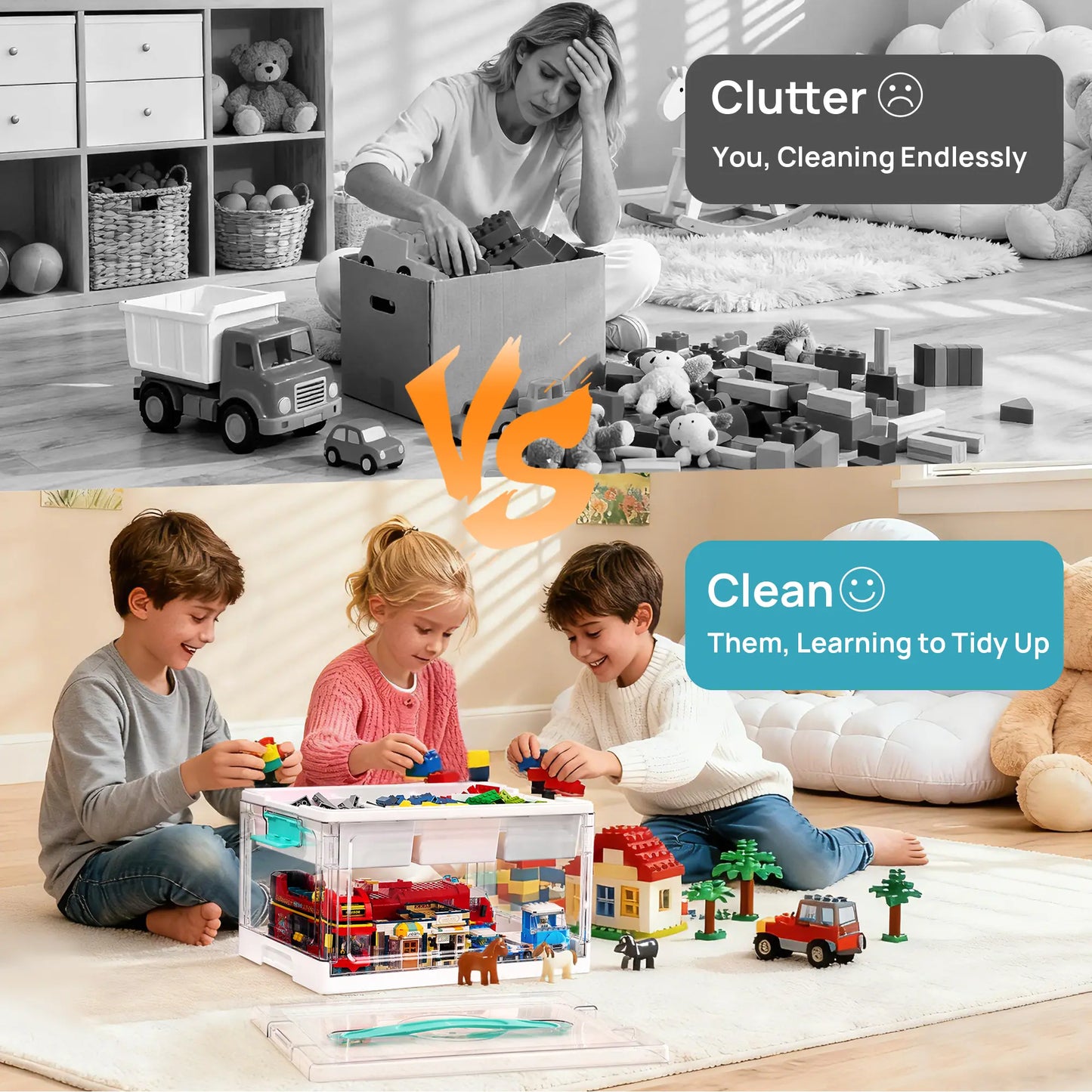 Vtopmart 2/4‑Pack 24QT Clear Craft Storage Bin, Removable Trays & Adjustable Dividers, Dust‑Proof Art Supply Organizer for Preschool Back‑to‑School