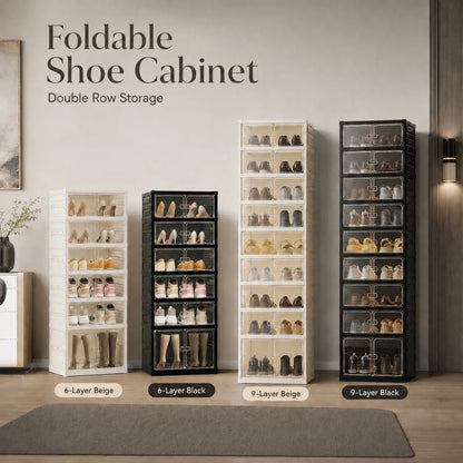 UFORU folding shoe rack, magnetic transparent door shoe cabinet, 9 layers, can store 18 pairs of shoes, simple design, large capacity, sturdy and stackable plastic shoe cabinet, space-saving, no installation required