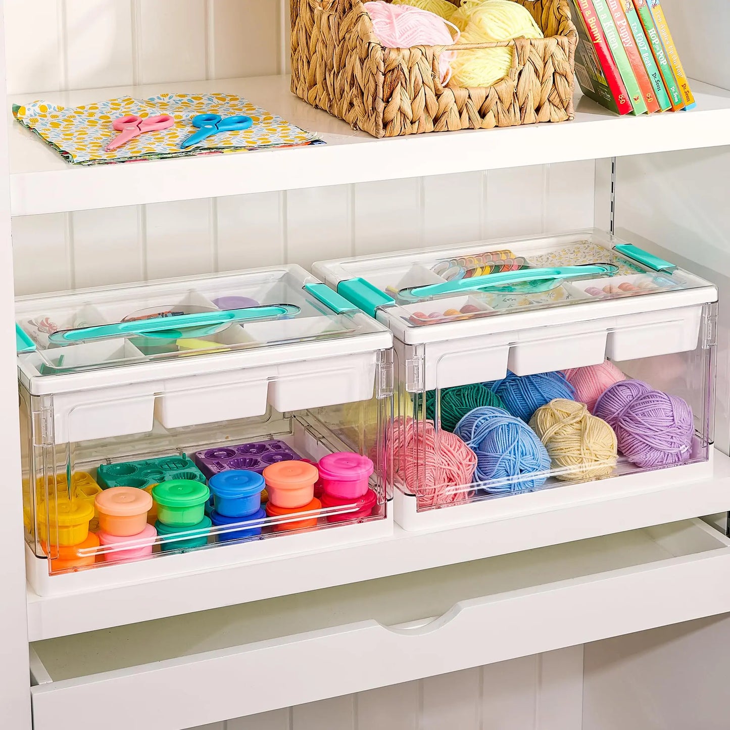 Vtopmart 2/4‑Pack 24QT Clear Craft Storage Bin, Removable Trays & Adjustable Dividers, Dust‑Proof Art Supply Organizer for Preschool Back‑to‑School