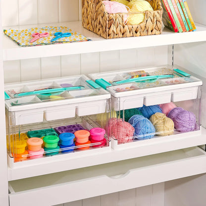 Vtopmart 2/4‑Pack 24QT Clear Craft Storage Bin, Removable Trays & Adjustable Dividers, Dust‑Proof Art Supply Organizer for Preschool Back‑to‑School