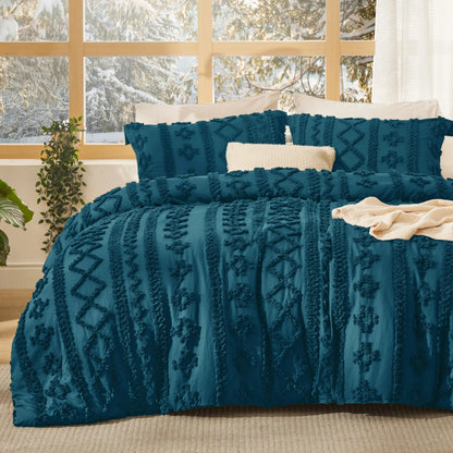 Bedsure Tufted Boho 3‑Piece Comforter Set, GentleSoft Embroidery Jacquard Oversized Farmhouse Shabby Chic Bedding for All Seasons