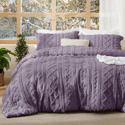 Bedsure Tufted Boho 3‑Piece Comforter Set, GentleSoft Embroidery Jacquard Oversized Farmhouse Shabby Chic Bedding for All Seasons