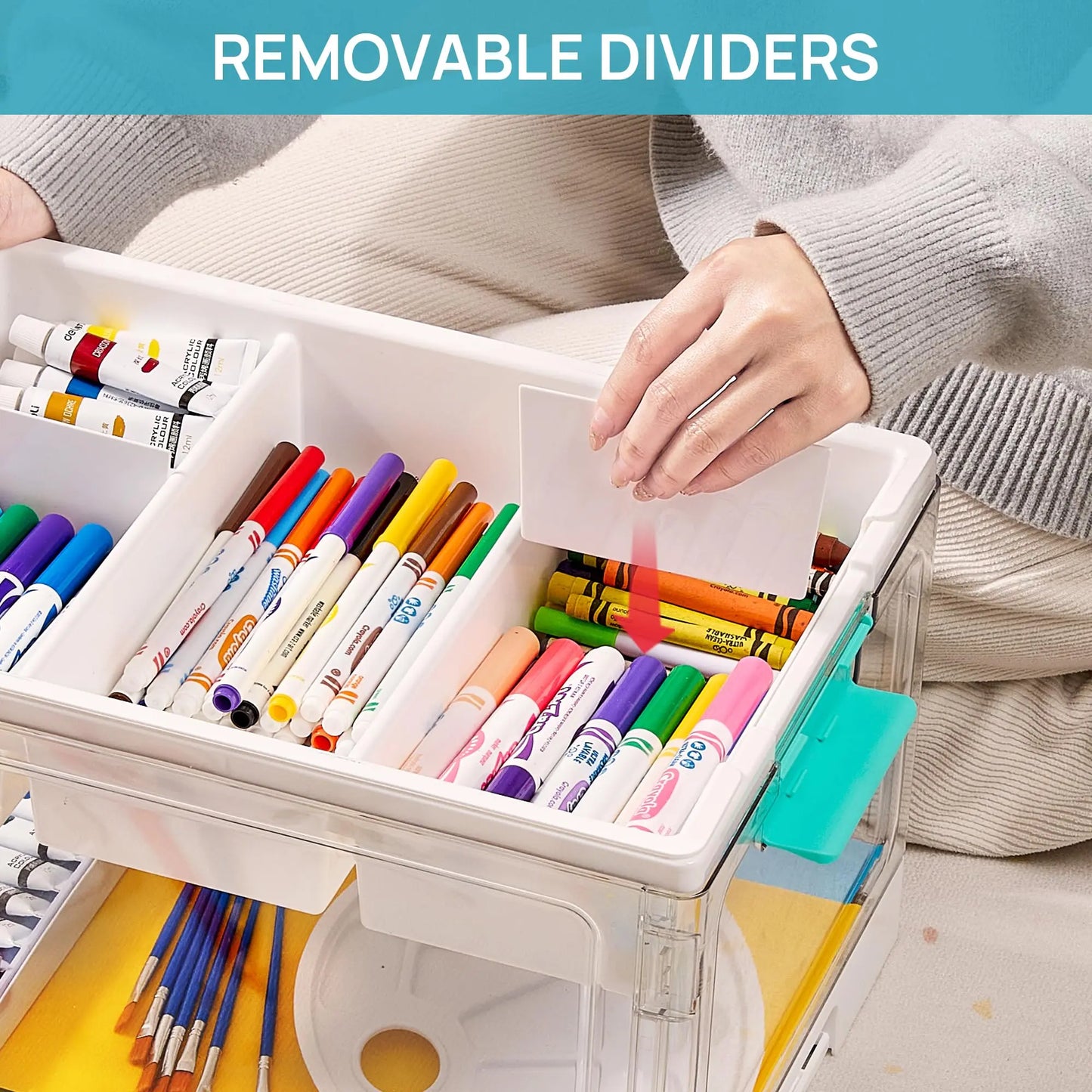 Vtopmart 2/4‑Pack 24QT Clear Craft Storage Bin, Removable Trays & Adjustable Dividers, Dust‑Proof Art Supply Organizer for Preschool Back‑to‑School