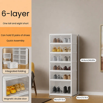 UFORU folding shoe rack, magnetic transparent door shoe cabinet, 9 layers, can store 18 pairs of shoes, simple design, large capacity, sturdy and stackable plastic shoe cabinet, space-saving, no installation required
