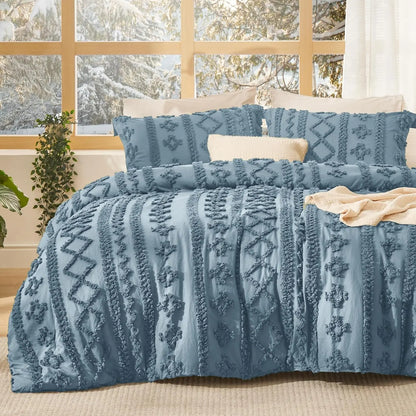 Bedsure Tufted Boho 3‑Piece Comforter Set, GentleSoft Embroidery Jacquard Oversized Farmhouse Shabby Chic Bedding for All Seasons