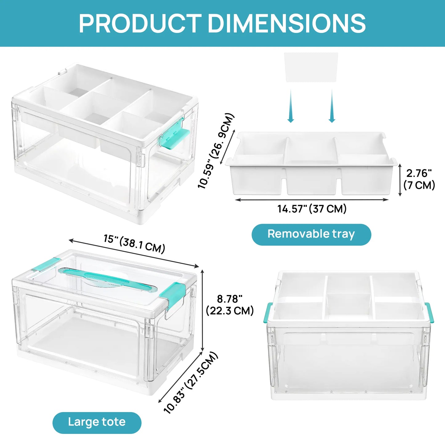 Vtopmart 2/4‑Pack 24QT Clear Craft Storage Bin, Removable Trays & Adjustable Dividers, Dust‑Proof Art Supply Organizer for Preschool Back‑to‑School