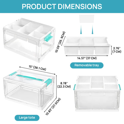 Vtopmart 2/4‑Pack 24QT Clear Craft Storage Bin, Removable Trays & Adjustable Dividers, Dust‑Proof Art Supply Organizer for Preschool Back‑to‑School