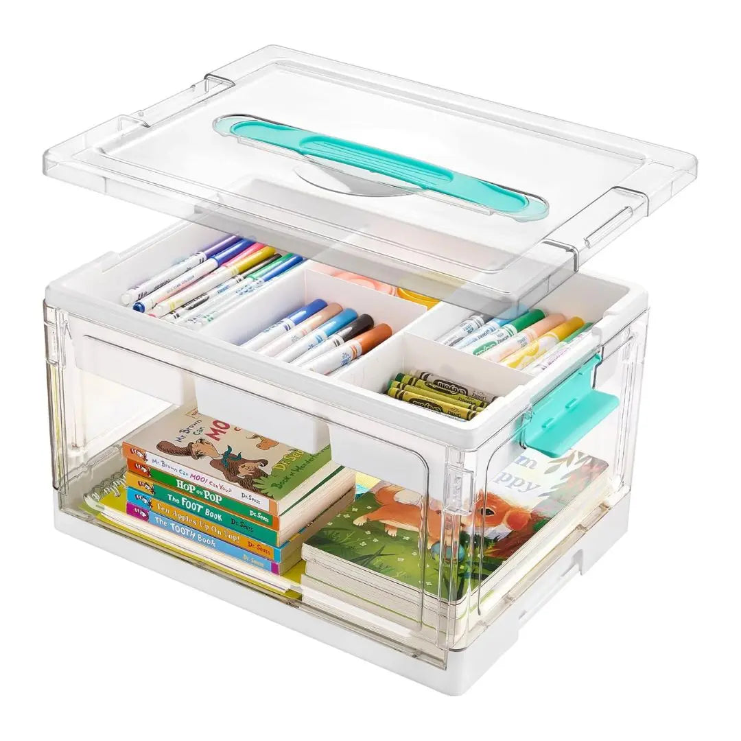 Vtopmart 2/4‑Pack 24QT Clear Craft Storage Bin, Removable Trays & Adjustable Dividers, Dust‑Proof Art Supply Organizer for Preschool Back‑to‑School