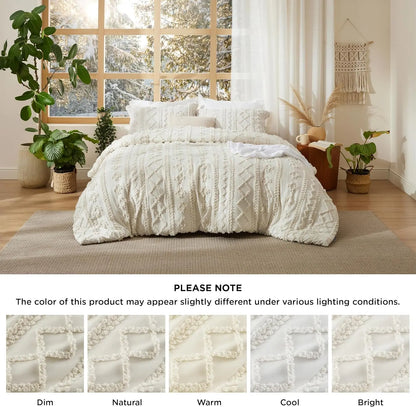 Bedsure Tufted Boho 3‑Piece Comforter Set, GentleSoft Embroidery Jacquard Oversized Farmhouse Shabby Chic Bedding for All Seasons