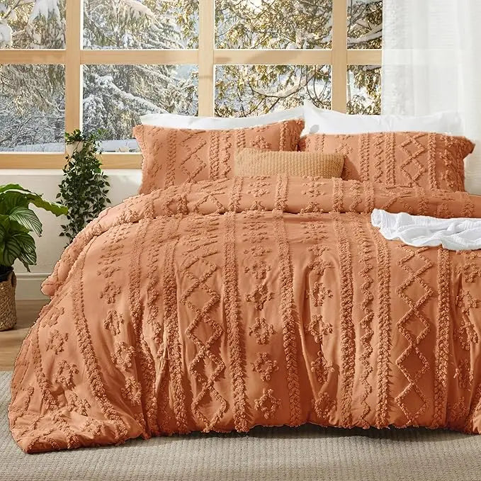 Bedsure Tufted Boho 3‑Piece Comforter Set, GentleSoft Embroidery Jacquard Oversized Farmhouse Shabby Chic Bedding for All Seasons