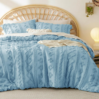 Bedsure Tufted Boho 3‑Piece Comforter Set, GentleSoft Embroidery Jacquard Oversized Farmhouse Shabby Chic Bedding for All Seasons